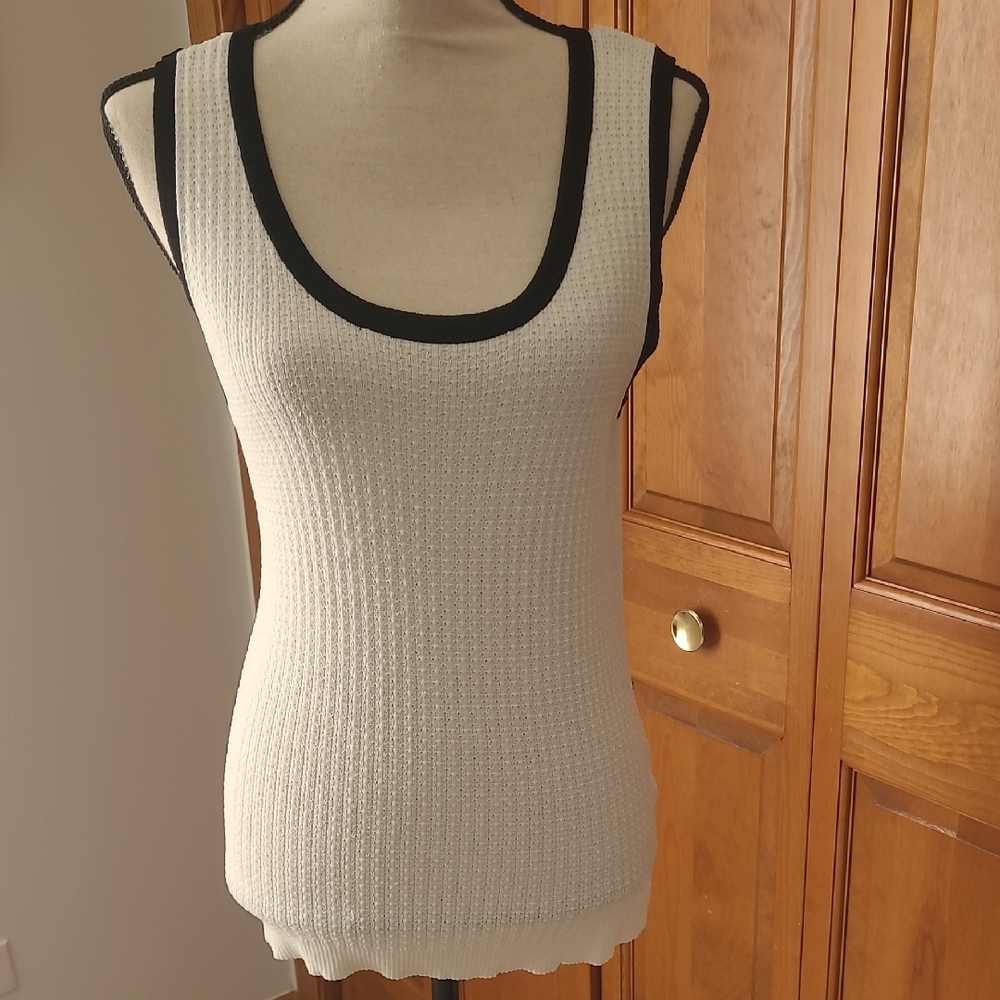 Kate Hill White Tank Top with Black Trim